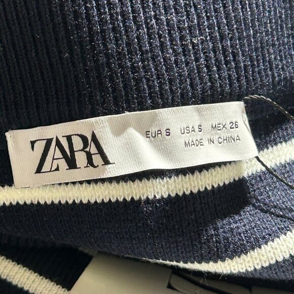 ZARA Navy Blue & White‎ Striped Knit Midi Pencil Skirt - S - Picture 5 of 7